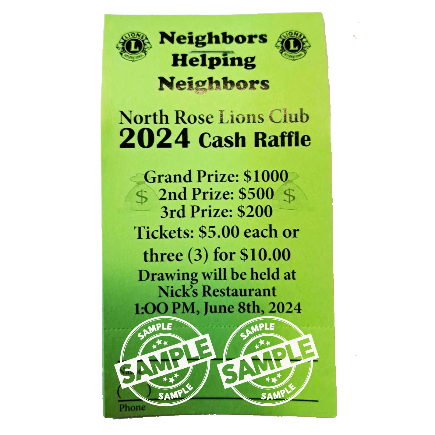 Sample raffle ticket
